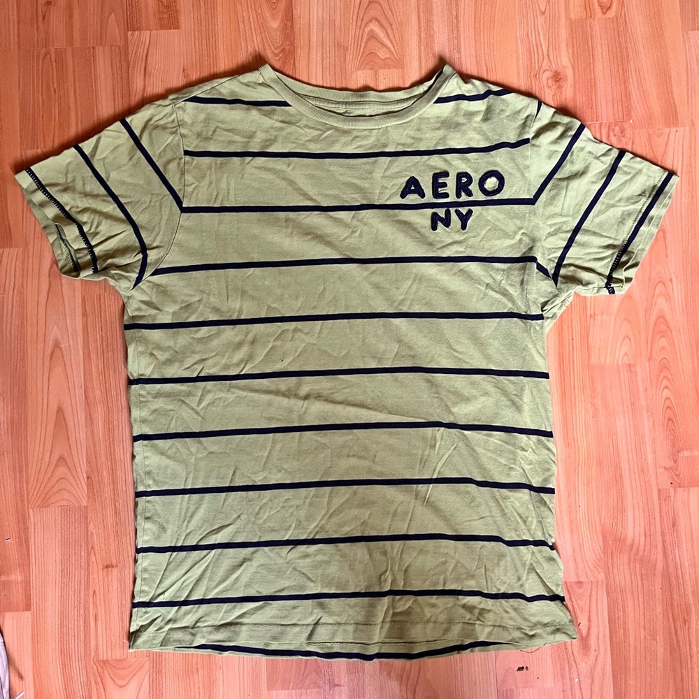Aeropostale Green and Blue Striped T-Shirt: medium
